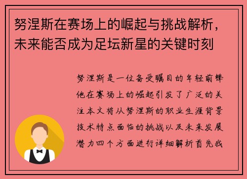 努涅斯在赛场上的崛起与挑战解析，未来能否成为足坛新星的关键时刻